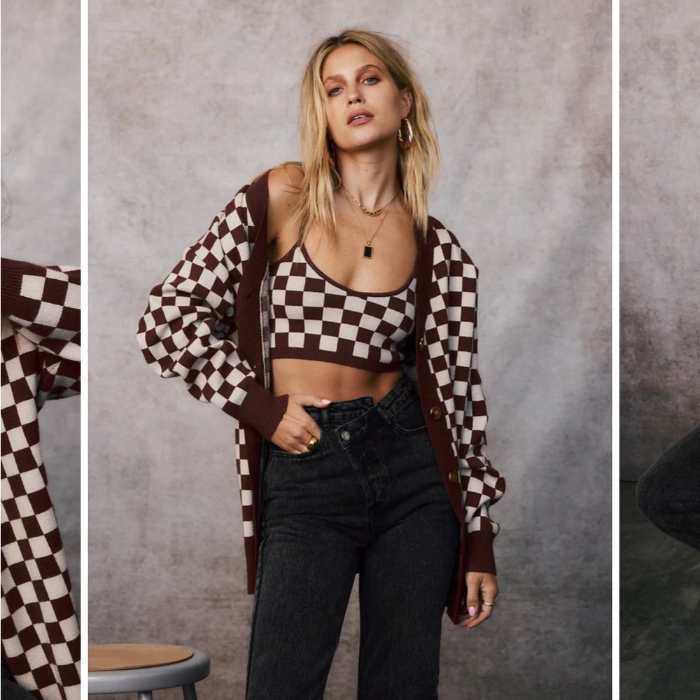 12th tribe checkered crop sweater